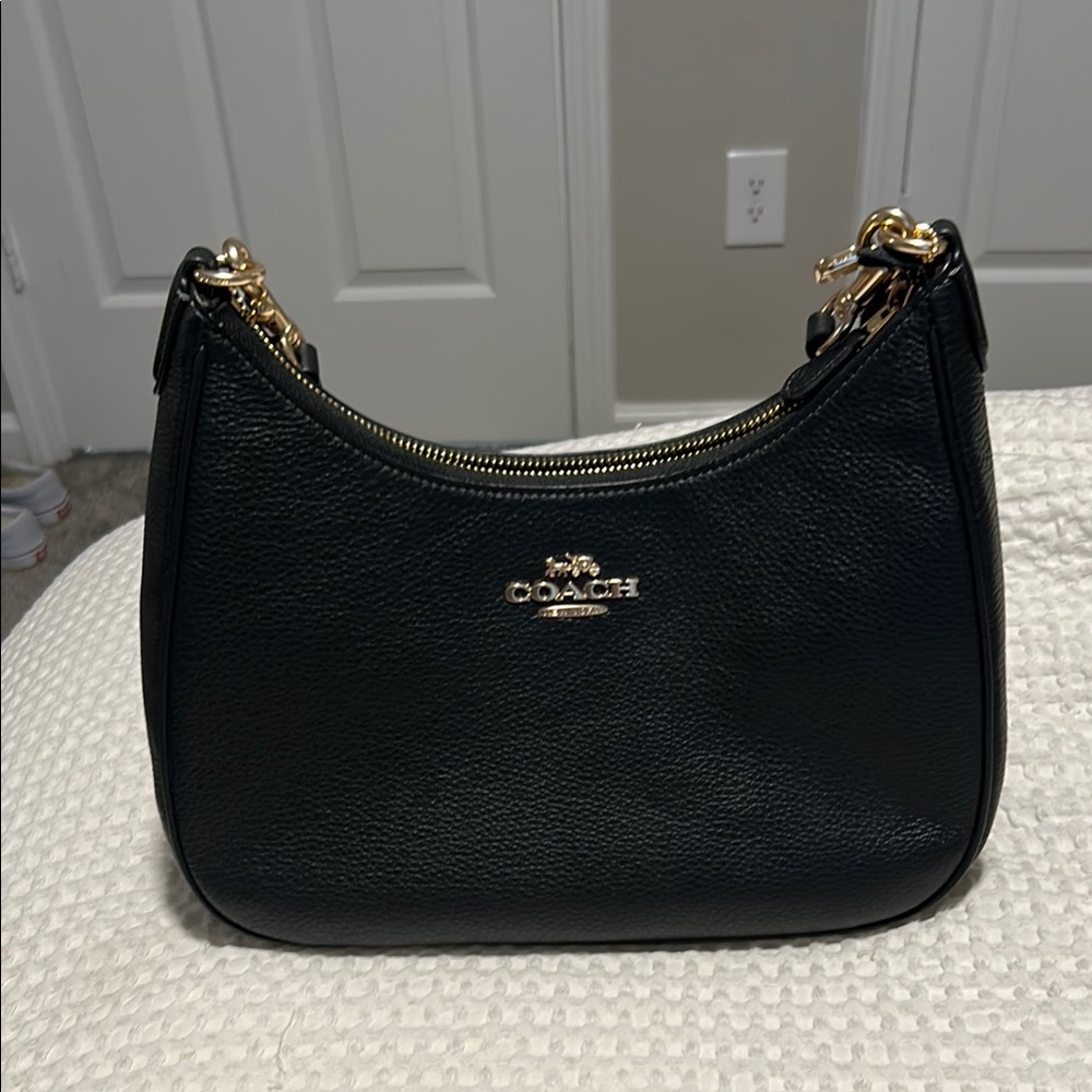 Coach Black Leather Bag with Gold Accents